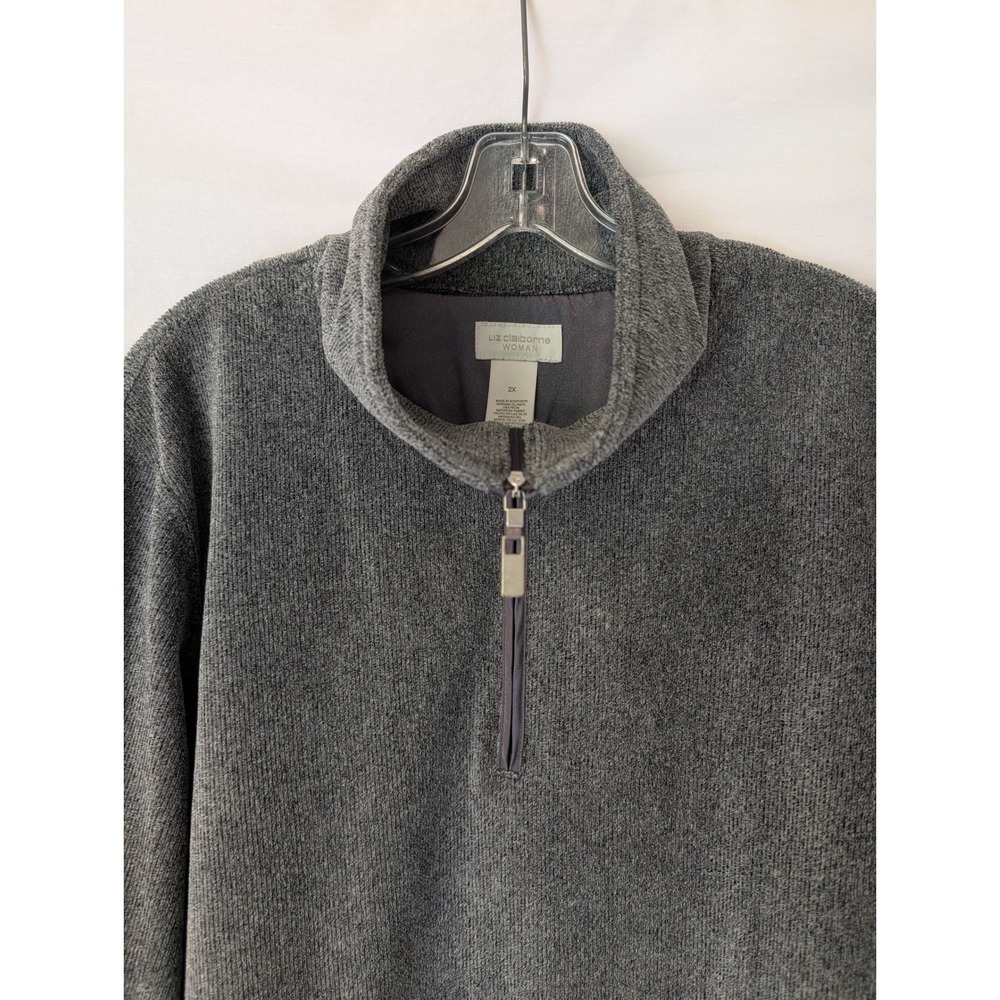 Liz Claiborne Charcoal Heather Gray Chenille 1/4 Zip Pullover XXL Funnel Neck